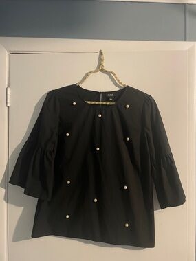 a.n.a Black Pearl-Embellished Bell Sleeve Blouse